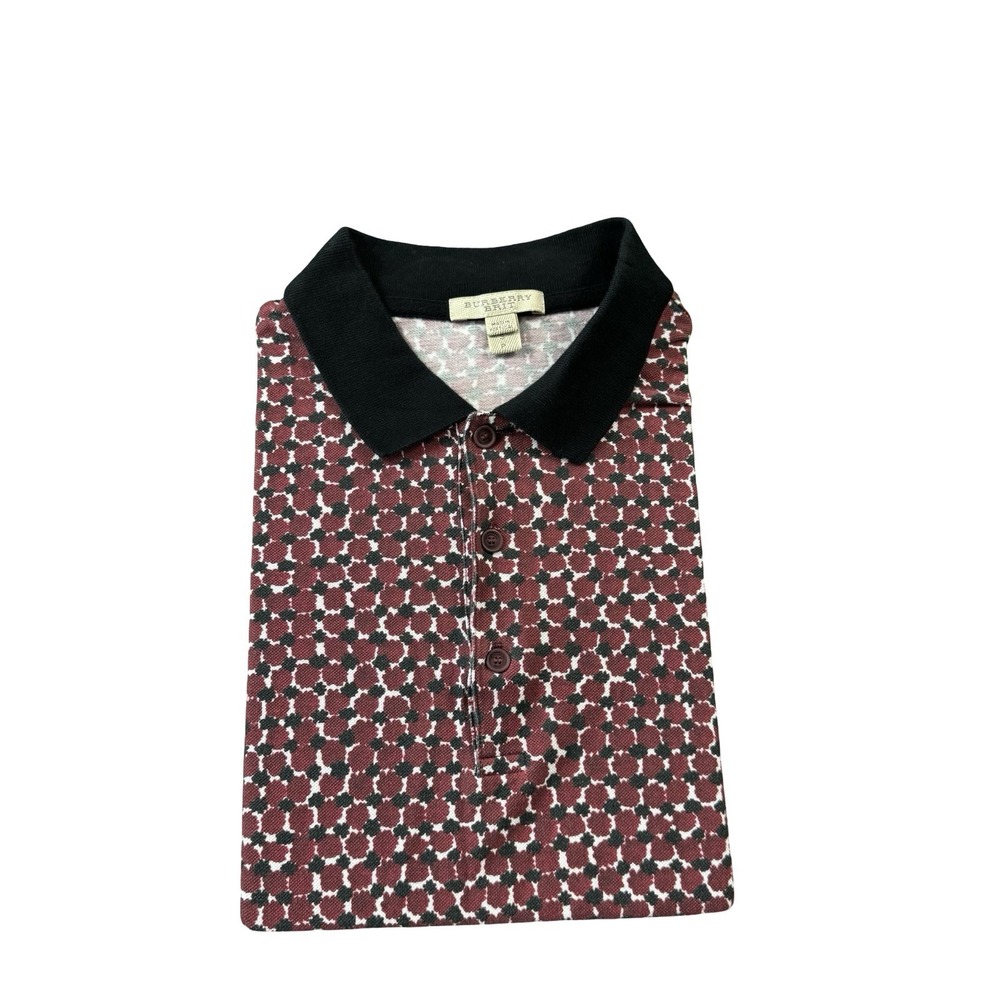 Burberry Brit Red Black Geometric S/S Cotton Mens Polo Shirt Size Small
